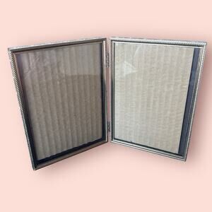 VTG Ornate Brass Photo Picture Frame Bi-Fold Hinged MCM Gold Tone 5"x 7" Moody